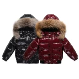 KIDCRKJ Winter Waterproof 1-8 Years Kids Boys Parka Babys Girl Down Jackets Shiny Real Fur Thick Warm Boys Outerwear Coat Outfit