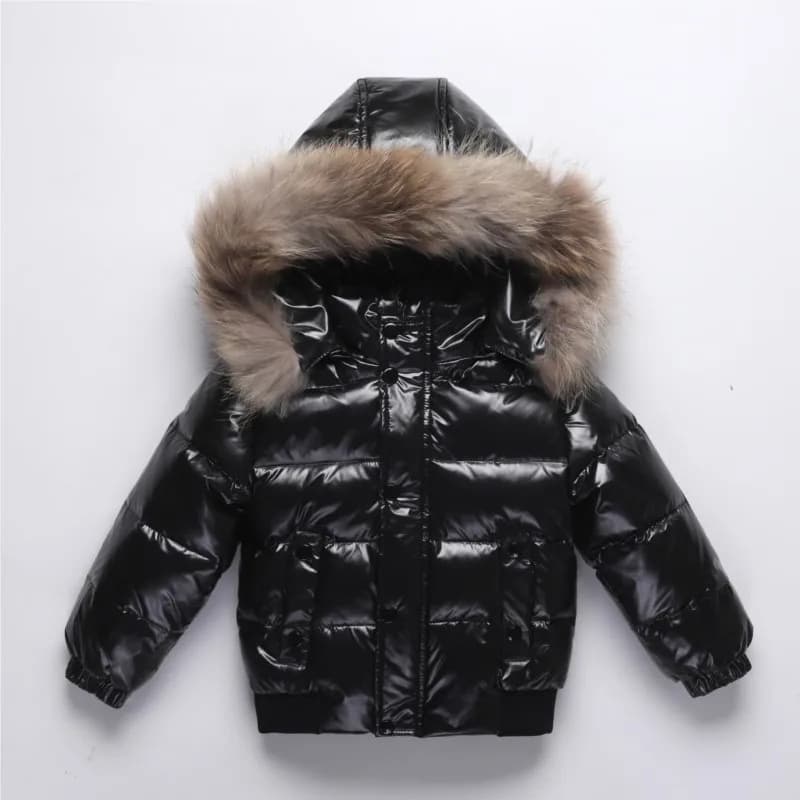 KIDCRKJ Winter Waterproof 1-8 Years Kids Boys Parka Babys Girl Down Jackets Shiny Real Fur Thick Warm Boys Outerwear Coat Outfit