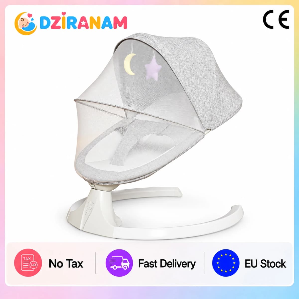 Baby Sleep Electric Swing Chair 15KG Capacity Infant Rocker Bouncer with Gentle Sway 5 Speed Motion Bluetooth Music Remote Control Adjustable Recline Timer Breathable Canopy Safety Harness Portable Baby Care Chair