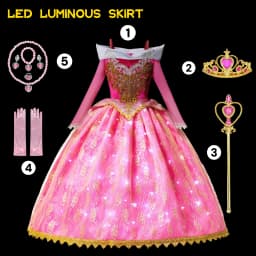 Muababy Sleeping Beauty Pink Off Shoulder Gown for Girls Long Sleeve Princess Halloween Party Cosplay Costume 2-8Y Birthday Gift