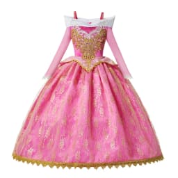Muababy Sleeping Beauty Pink Off Shoulder Gown for Girls Long Sleeve Princess Halloween Party Cosplay Costume 2-8Y Birthday Gift