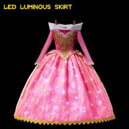 Muababy Sleeping Beauty Pink Off Shoulder Gown for Girls Long Sleeve Princess Halloween Party Cosplay Costume 2-8Y Birthday Gift