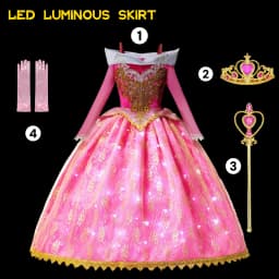 Muababy Sleeping Beauty Pink Off Shoulder Gown for Girls Long Sleeve Princess Halloween Party Cosplay Costume 2-8Y Birthday Gift