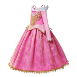 Muababy Sleeping Beauty Pink Off Shoulder Gown for Girls Long Sleeve Princess Halloween Party Cosplay Costume 2-8Y Birthday Gift