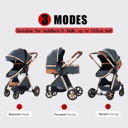3-in-1 Baby Stroller with Car Seat Baby Pram Foldable Easy to Carry Stable Dual-directional Baby Pushchair Compact Baby Buggy Awning Travel System Newborn Carriage