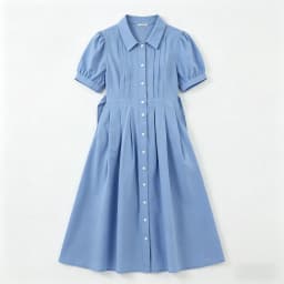 Girls Blue White Cotton Preppy Shirt Midi Dress Collared Button Down Puff Sleeve Back Bow Casual School Summer Kids Sundress