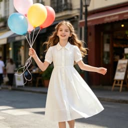 Girls Blue White Cotton Preppy Shirt Midi Dress Collared Button Down Puff Sleeve Back Bow Casual School Summer Kids Sundress
