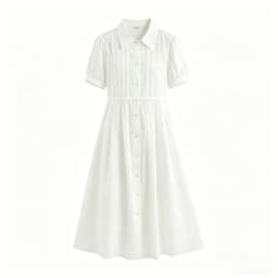 Girls Blue White Cotton Preppy Shirt Midi Dress Collared Button Down Puff Sleeve Back Bow Casual School Summer Kids Sundress