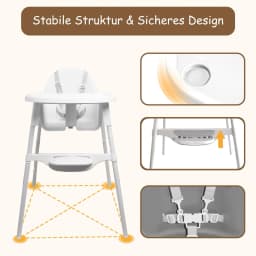Baby High Chair for Babies 6-36 Months, Kids High Chair with Tray, Height Adjustable Feeding Chair, Easy to Clean, Safe Eating Chair for Babies and Toddlers