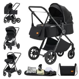 3 in 1 Elevated View Toddler Pram Complete With Infant Safety Seat, Sturdy Anti-Rust Aluminum Support Frame, Breathable Cooling Mesh Pad, Easy One-Step Folding Design And Wide Adjustable Backrest For Family Short Trips