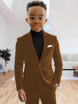 Boys Velvet Homecoming Suit Set 2 Pieces Host Costumes Notched Lapel Kids Formal Suits Wedding Guest Clothes Plus Size Tuxedo