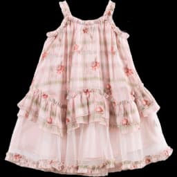 Amila 2026 Summer New Style Girls' Dress Watercolor Gradient Floral Ruffle Mesh Gentle And Sweet Literary Style Strap Dress