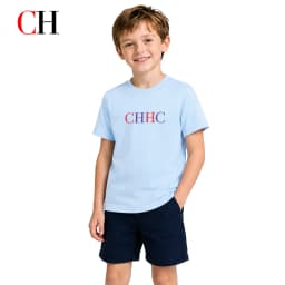 CH Trend Boys Crew Neck Contrast CHHC Embroidery Straight Hem Short Sleeve Tee Party Daily Top