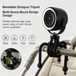 Baby Stroller Fan Adjustable Portable Clip Fan with Auto Oscillate Night Light Aroma Box USB Rechargeable Cooling Fan for Crib