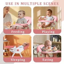 (6+ Months) 4 In 1 Foldable Baby High Chair For Babies And Toddlers With Detachable Pu Cushion, Removable Tray, Adjustable Height With Wheels Easy-To-Clean Feeding Design