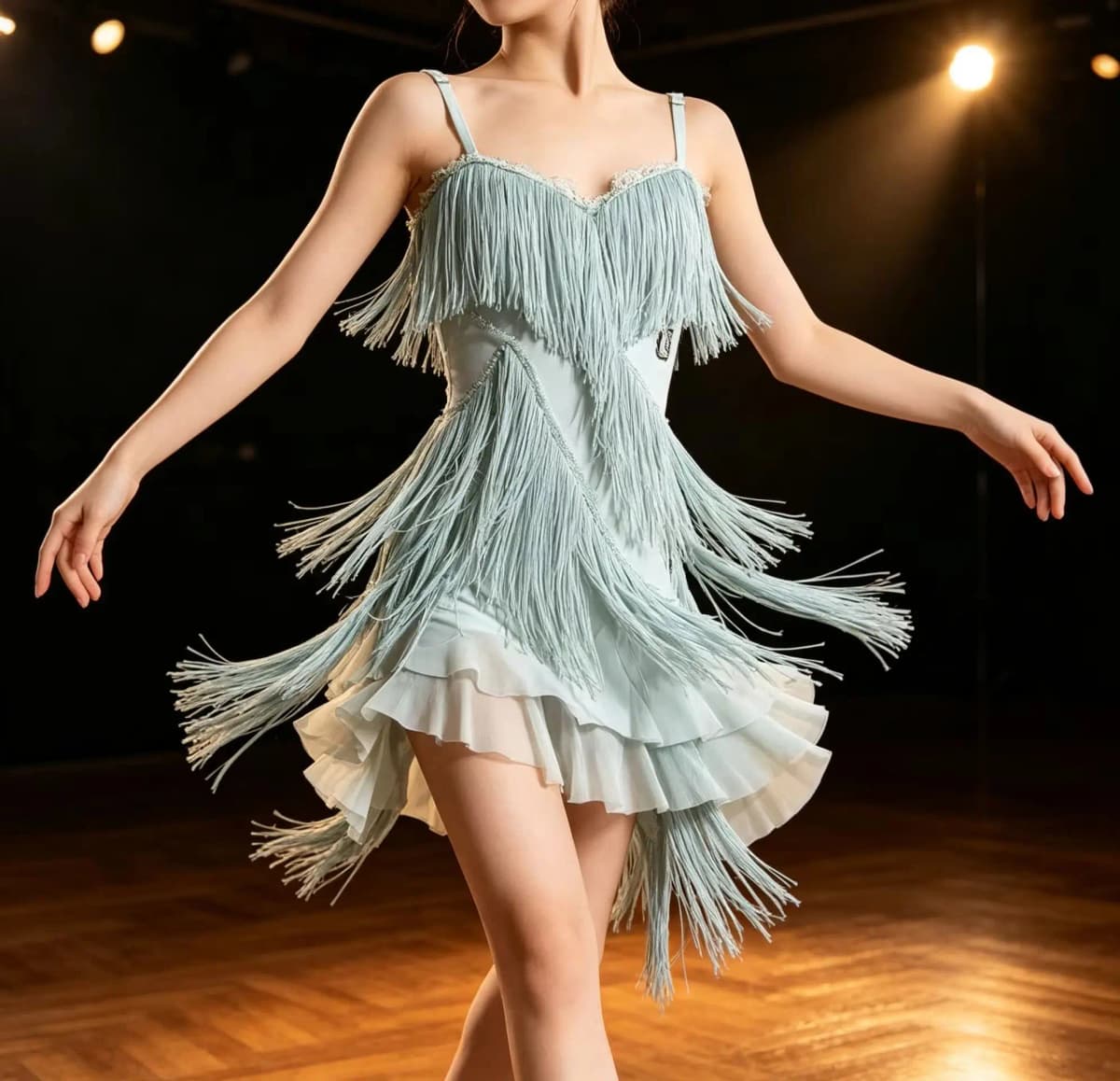 Latin Dance Tassel Dress Irregular Mesh Dance Outfit Professional Practice Costume Stage Performance Attire Daily Training Wear