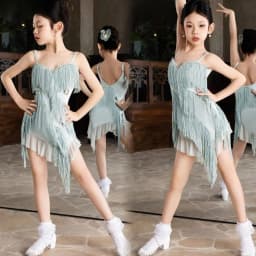 Latin Dance Tassel Dress Irregular Mesh Dance Outfit Professional Practice Costume Stage Performance Attire Daily Training Wear