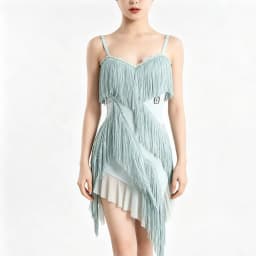 Latin Dance Tassel Dress Irregular Mesh Dance Outfit Professional Practice Costume Stage Performance Attire Daily Training Wear