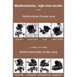 Portable Foldable 3-in-1 Baby Push Pram Stroller, Reversible Push Handle Structure, Premium Aluminium Alloy Frame, Multi-scene Travel Cart For Infant Toddler