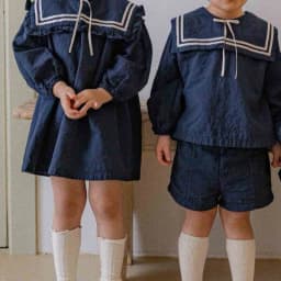 2026 Summer New Boys Girls Sailor Collar Clothes Set Children Long Sleeve Casual Lapel Shirts + Pants 2pcs Suit Toddler Outfits