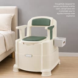 Green Bedside Commode Chair Portable Toilet with Armrests Induction Night Light Dual Black Inner Buckets Bedroom Squat Toilet Dual Use 100kg Load Capacity Anti-Odor Slow-Close Seat for Elderly Disabled Pregnant Home Bathroom RV Camping