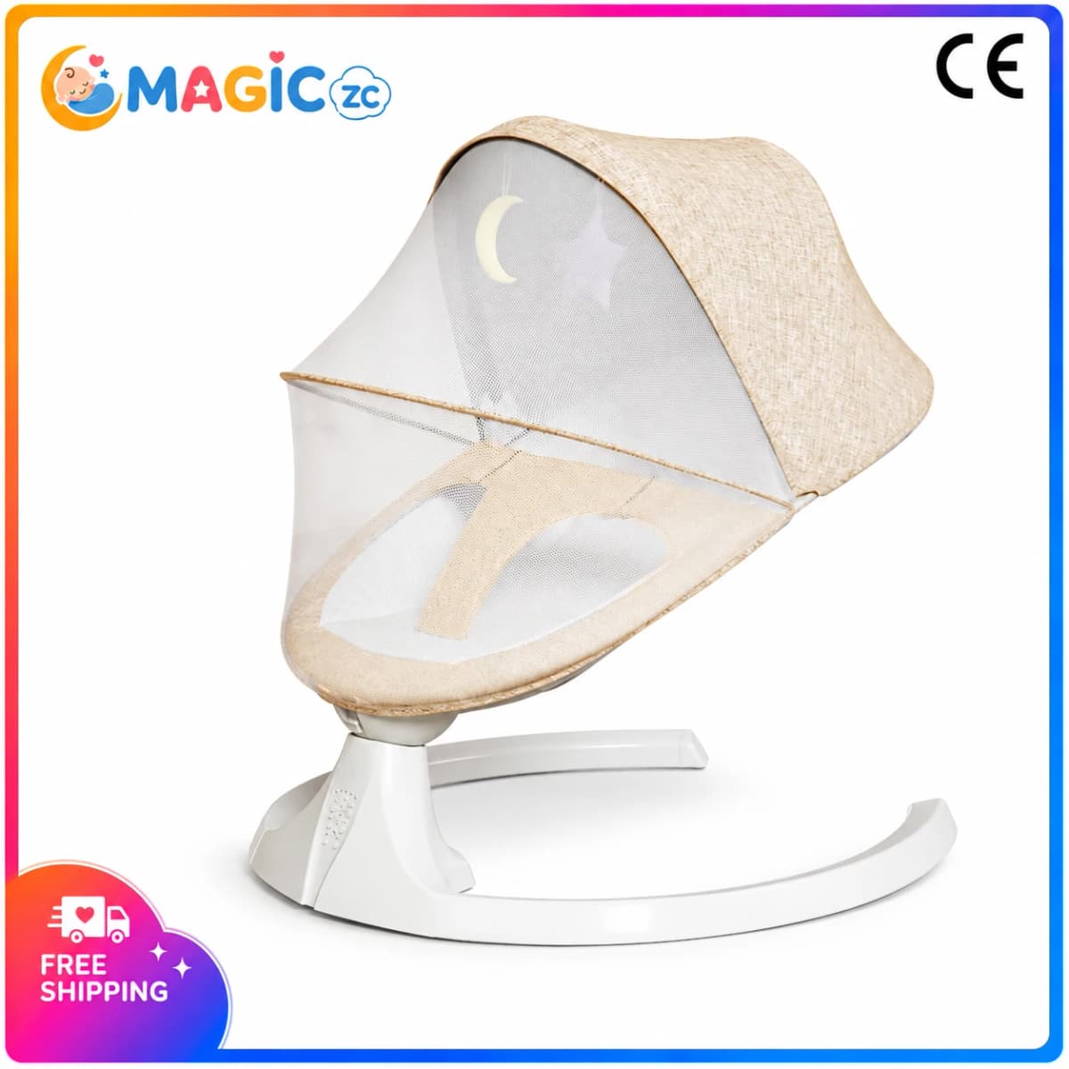 Smart Bluetooth Baby Swing Electric Rocker 15KG Capacity Infant Bouncer Chair with Wireless Remote Control Music 5 Speed Motion Adjustable Recline Timer Breathable Canopy Safety Harness Portable Baby Rocking Chair Home Use