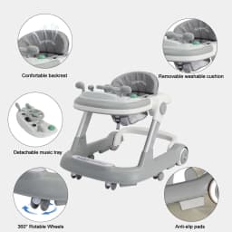 Activity 2‑in‑1 Baby Push Walker for Toddlers, Removable Feeding Tray and Music Tray (No Battery Included) Baby Walker