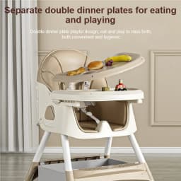 Convertible Baby Feeding High Chair and Rocking Horse Foldable Adjustable Height Reclining Backrest with Removable Double Tray 5 Point Safety Harness 360 Swivel Wheels Storage Basket Toy Rack and Portable Dining Seat for Toddlers