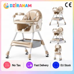 Convertible Baby Feeding High Chair and Rocking Horse Foldable Adjustable Height Reclining Backrest with Removable Double Tray 5 Point Safety Harness 360 Swivel Wheels Storage Basket Toy Rack and Portable Dining Seat for Toddlers