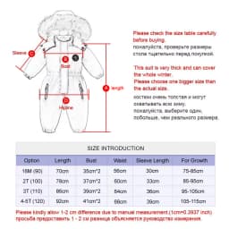 -30 Degree Winter Baby Clothes Overalls Outwear Suits For Infants Baby Ski Suit Thick Baby Jumpsuit Waterproof Hooded For Girls