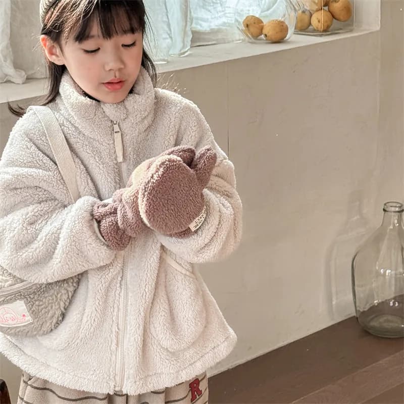2025 Winter New Children Long Sleeve Warm Plush Coat Plus Velvet Thick Girls Zipper Jacket Baby Solid Fleece Coat Kids Clothes