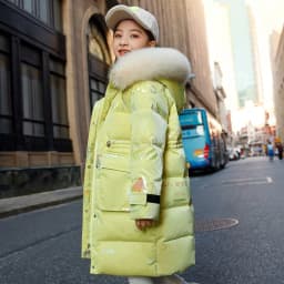 5 to14 Years Girls Down Jacket Winter Keep Warm Long Style Parka Hooded Zipper Fur Collar Girls Outerwear Christmas Kids Clothes