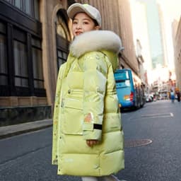 5 to14 Years Girls Down Jacket Winter Keep Warm Long Style Parka Hooded Zipper Fur Collar Girls Outerwear Christmas Kids Clothes