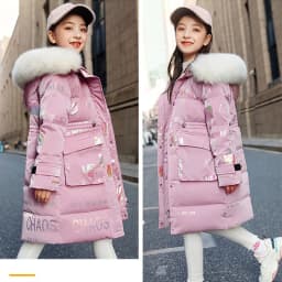 5 to14 Years Girls Down Jacket Winter Keep Warm Long Style Parka Hooded Zipper Fur Collar Girls Outerwear Christmas Kids Clothes