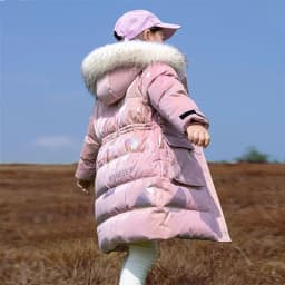 5 to14 Years Girls Down Jacket Winter Keep Warm Long Style Parka Hooded Zipper Fur Collar Girls Outerwear Christmas Kids Clothes