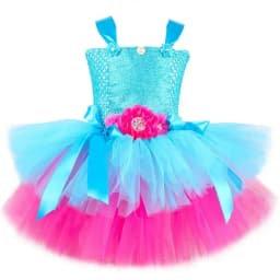 Poppy Trolls Tutu Dress Costume for Girls Birthday Party Princess Dress Up Clothes Toddler Kids Halloween Carnival Costumes