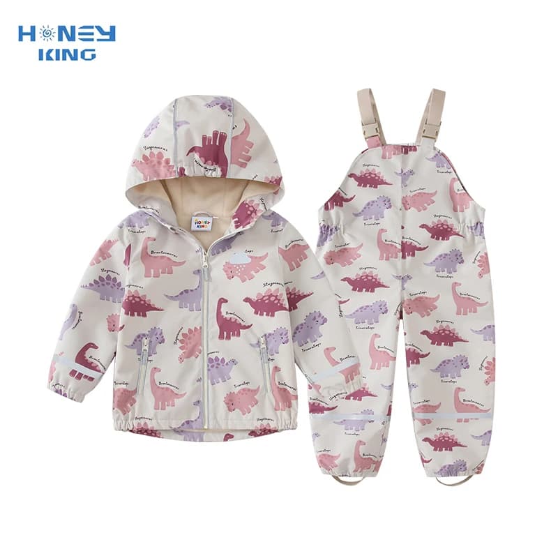 HONEYKING Children's Clothing Sets Raincoat Suit Baby Waterproof Overalls Pants Girls Jumpsuit For Kids Jacket And Trousers Set