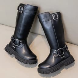 Winter Kids Fashion Boots Black School Girls Catwalk Boots Matte PU Non-slip Children Causal Cotton Boots Long High Versatile