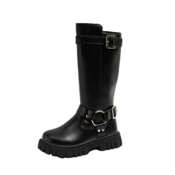 Winter Kids Fashion Boots Black School Girls Catwalk Boots Matte PU Non-slip Children Causal Cotton Boots Long High Versatile
