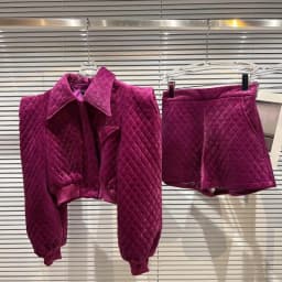 3-15 Winter Girls Cotton Three dimensional shoulder Diamond grid clothes Set short jacket+short 2pcs kids suit child outfits