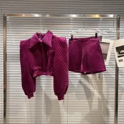 3-15 Winter Girls Cotton Three dimensional shoulder Diamond grid clothes Set short jacket+short 2pcs kids suit child outfits