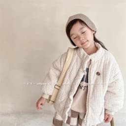 2025 Winter New Children Plaid Cotton Padded Jacket Long Sleeve Girls Warm Coat Plus Velvet Thick Kids Casual Jacket Boy Clothes