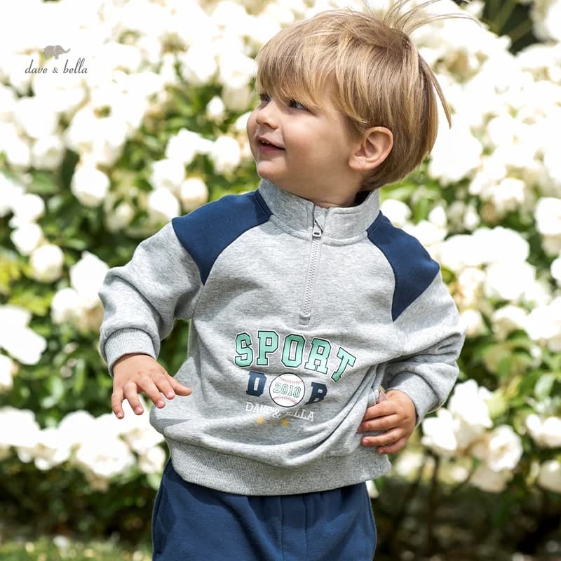 Dave Bella Kids Boy Clothes Grey Cartoon Suit 2025 Spring Autumn Pullover Sweatshirt Sport Pant Children Tracksuit DB3241665