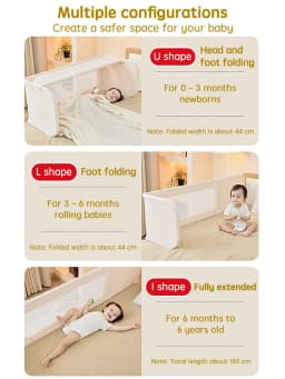 PANGDUBE Baby Bed Guardrail 2-in-1 Safety Bed Barrier Portable Bedside Sleeper with Storage Bag Adjustable Baby Nest
