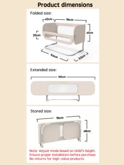 PANGDUBE Baby Bed Guardrail 2-in-1 Safety Bed Barrier Portable Bedside Sleeper with Storage Bag Adjustable Baby Nest