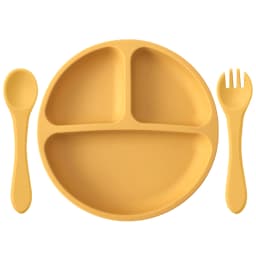 3PCS Silicone Baby Feeding Set With Suction Plate Wooden Spoon Fork BPA Free Training Tableware Dish Bowl Set Baby Shower Gifts