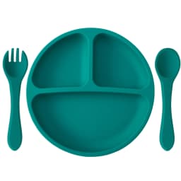 3PCS Silicone Baby Feeding Set With Suction Plate Wooden Spoon Fork BPA Free Training Tableware Dish Bowl Set Baby Shower Gifts