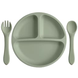 3PCS Silicone Baby Feeding Set With Suction Plate Wooden Spoon Fork BPA Free Training Tableware Dish Bowl Set Baby Shower Gifts