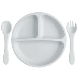 3PCS Silicone Baby Feeding Set With Suction Plate Wooden Spoon Fork BPA Free Training Tableware Dish Bowl Set Baby Shower Gifts