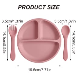 3PCS Silicone Baby Feeding Set With Suction Plate Wooden Spoon Fork BPA Free Training Tableware Dish Bowl Set Baby Shower Gifts